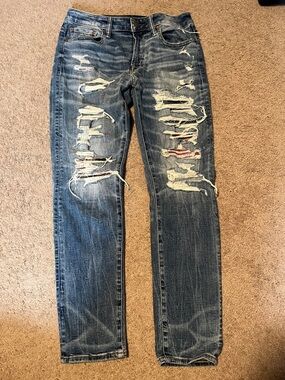 American Eagle Airflex Men's Distressed Blue Denim Jeans - Casual Ripped Style